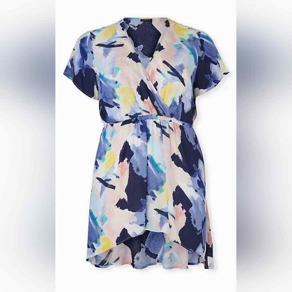 Torrid Babydoll Multicolor Watercolor Gauzy Plunge Babydoll Tunic Top Blouse 2X - Picture 1 of 13